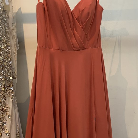 NEW EVENING Burnt Orange Party Long Evening Prom Dress  GOWN SIZES 2-20 AC477 - Picture 5 of 9